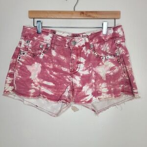 Miss Me Red Raw Hem Tie‎ Dye Cutoff Bling Rhinestone Shorts Women's Y2K 28